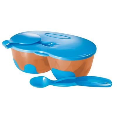 Prato Fundo Divisória e Colher Multikids Baby Funny Meal Azul BB053