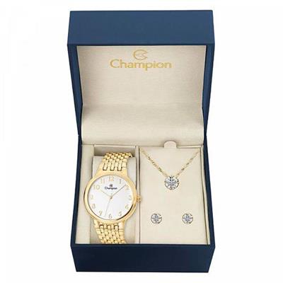 Relógio Feminino Champion CH22911W Analógico Pulseira de Aço Dourado com Kit