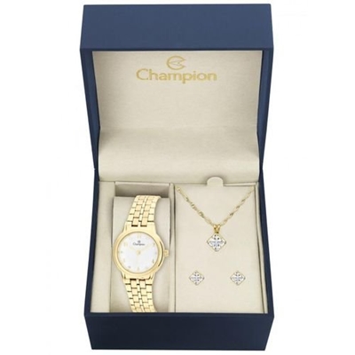 Relógio Feminino Champion CN28320W Analógico Pulseira de Aço Dourado com Kit