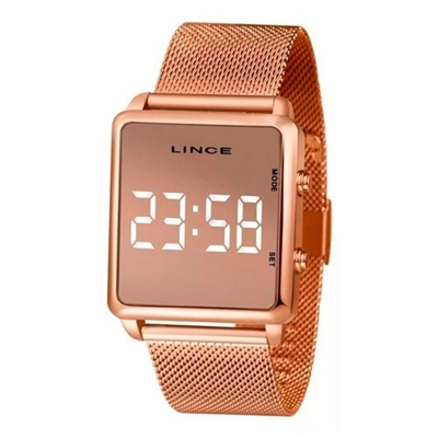 Relógio Feminino Lince MDR4619L BXRX Digital Pulseira de Aço Rosê