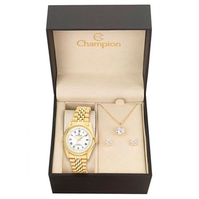 Relógio Feminino Champion com Kit de Joias CH24768W Analógico Pulseira de Aço