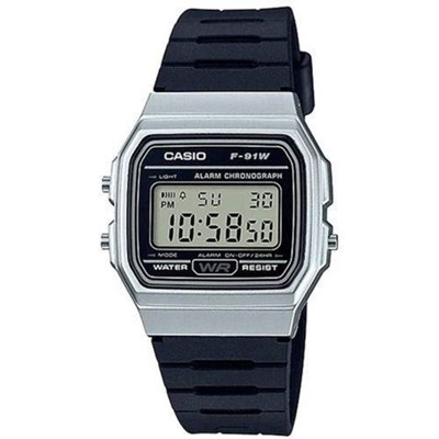 Relógio Casio Standard Digital Unissex Caixa e Pulseira Em Resina F-91WM-7ADF Prata e Preto