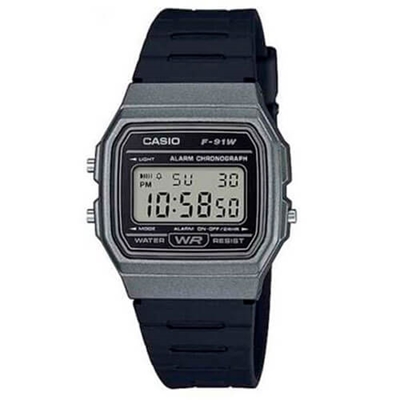 Relógio Casio Standard Digital Unissex Caixa e Pulseira Resina Cinza e Preto F-91WM-1BDF