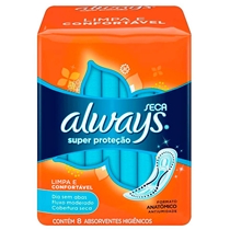 Absorvente Always Super Proteção Sem Abas Cobertura Seca 8 Unidades