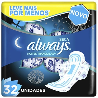 Absorvente Always Noite Tranquila Seca Com Abas 32 Unidades