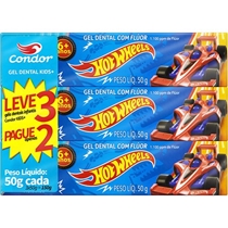 Creme Dental Condor Kids Hotwheels 6+ anos Leve 3, Pague 2