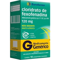 Cloridrato De Fexofenadina 120mg 10 Comprimidos Revestidos Eurofarma Genérico