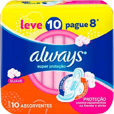 Absorvente Always Super Proteção Com Abas Suave 10 Unidades