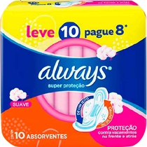 Absorvente Always Super Proteção Com Abas Suave 10 Unidades