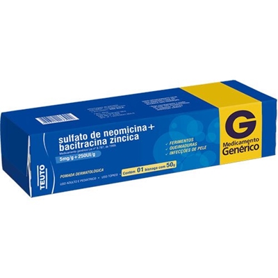 Sulfato De Neomicina +Bacitracina Zíncica 5mg/g +250UI/g Pomada 50g Teuto