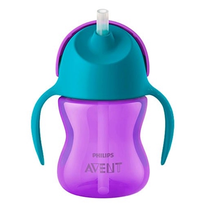 Copo Com Canudo Curvado Avent  Azul e Roxo 200ml