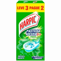 Pastilha Adesiva Sanitária Harpic 2em1 Pinho 9g Leve 3 Pague 2