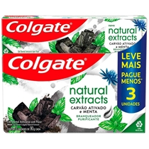 Creme Dental Colgate Natural Extracts Carvão Ativado E Menta 3 Unidades 90g Cada