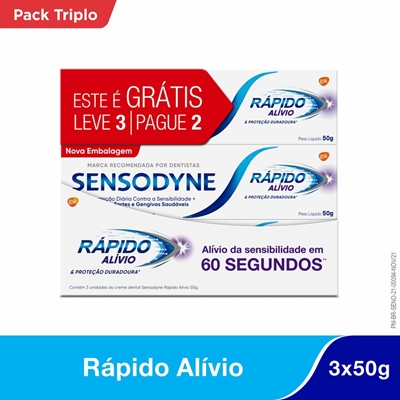 Creme Dental Sensodyne Rápido Alívio Leve 3 Pague 2 50g Cada