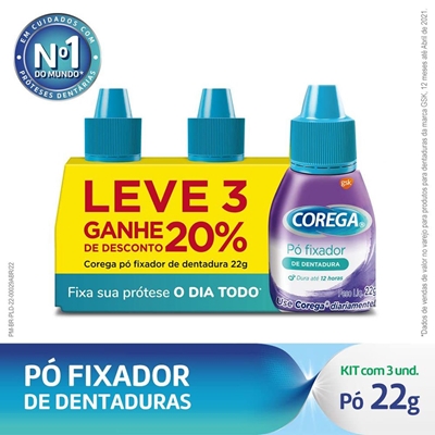 Kit Pó Fixador De Dentadura 3 Unidades 22g Cada