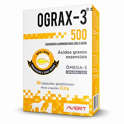 Suplemento Ograx 3 Avert Para Cães e Gatos 500MG  (MP)