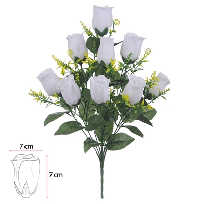 Buquê Rosa Artificial Florarte Botão Aveludado X9 43cm Branco (MP)