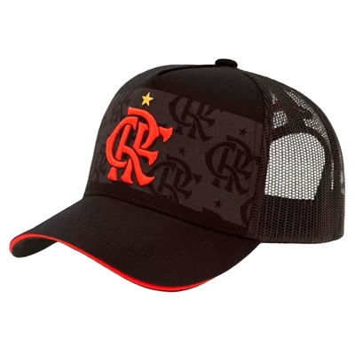 Boné Flamengo Supercap Zico Silk Trucker Preto E Vermelho (MP)