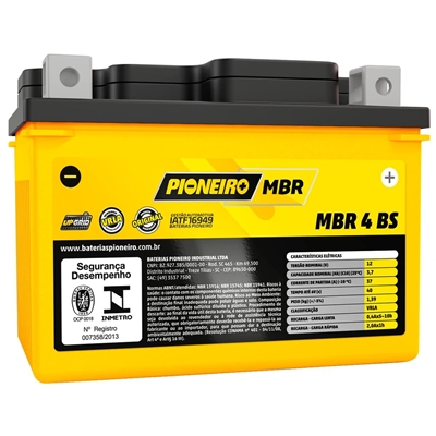 Bateria Moto AGM/VRLA Pioneiro MBR 4 BS 12V 3.7AH (MP)