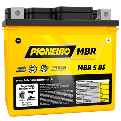 Bateria Moto AGM/VRLA Pioneiro MBR 5 BS 12V 5AH (MP)