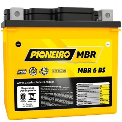 Bateria Moto AGM/VRLA Pioneiro MBR 6 BS 12V 6AH (MP)