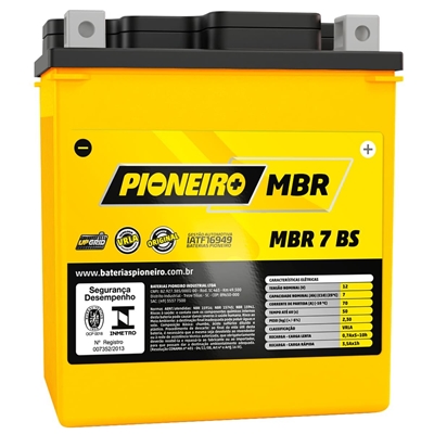 Bateria Moto AGM/VRLA Pioneiro MBR 7 BS 12V 7AH (MP)