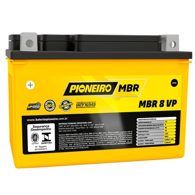 Bateria Moto AGM/VRLA Pioneiro MBR 8 VP 12V 8AH (MP)