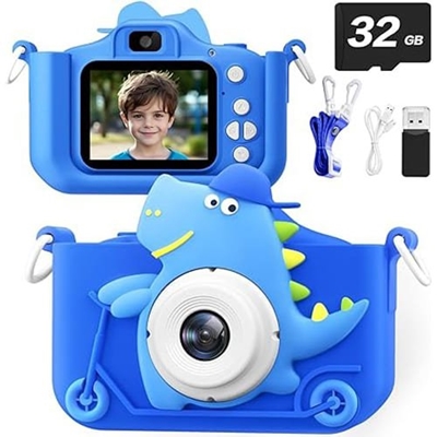 Câmera Kids Dinosauro Câmera 48 MP Cartão 32gb Azul (BI)