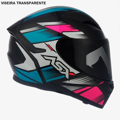 Capacete Asx City Preto Turquesa Rosa 58 (MP)