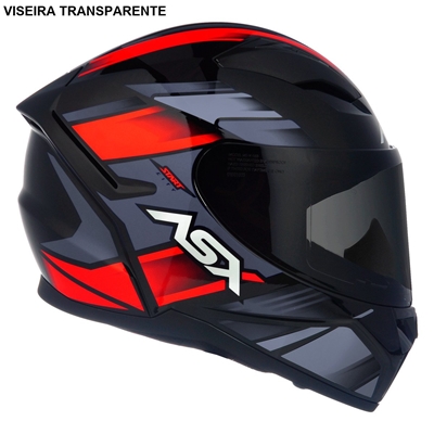 Capacete Asx City Preto Vermelho Cinza 58 (MP)