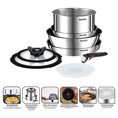 JOGO 4 PEÇAS PANELAS TEFAL INGENIO L895S824 INOX