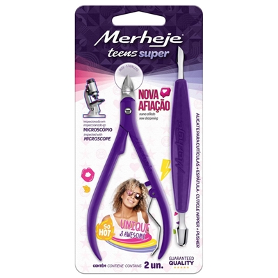 Alicate Para Cutícula E Espátula Merheje Teens Super Violeta (MP)