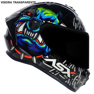 Capacete Asx Draken Bull Cyber Brilho Preto E Azul 60 (MP)