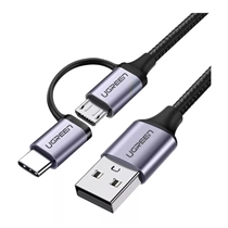 Cabo USB Ugreen Para Micro + USB-C 1.0m Nylon Us177 Preto (MP)