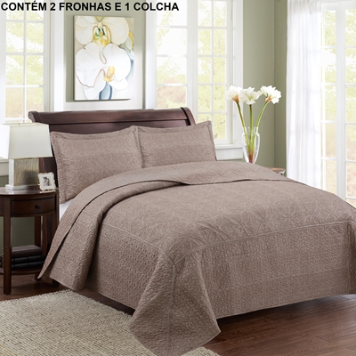 Kit Colcha Queen Rozac 3 Peças Provence 240x260cm Castor (MP)