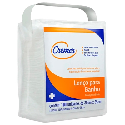 Lenço Para Banho Cremer 30x35cm Com 100 Unidades (MP)