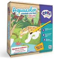 Livro Para Colorir Toyster Aquacolor Colorindo Com Água A Selva Contém 1 Puzzle De 28 Peças Grandes (MP)