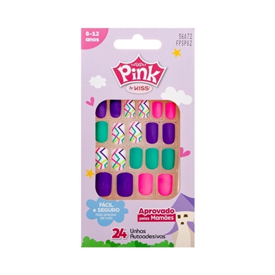 Unhas Postiça Kiss Infantil Pink 3 Unhas Autoadesivas (MP)