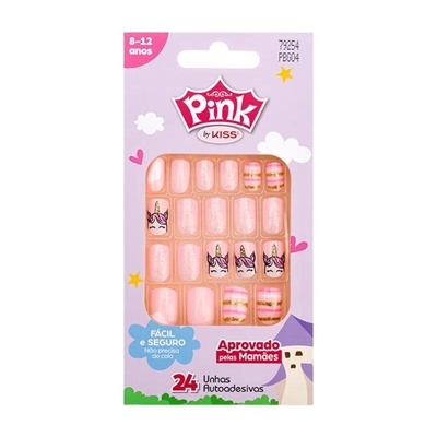 Unhas Postiças Kiss Infantil Pink 6 Autoadesivas (MP)