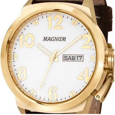Relógio Magnum Masculino Ma34987X Dourado Kit Pulseira Couro em