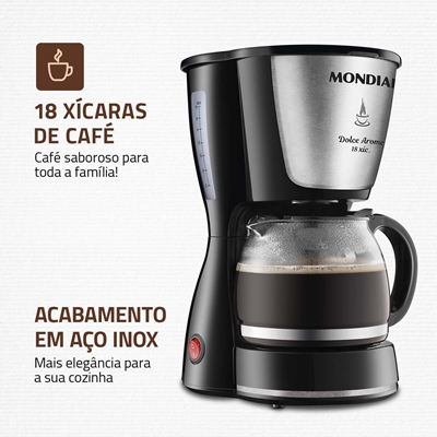 Cafeteira Elétrica Dolce Arome Inox 30 Xícaras Preto/Inox 110V - Mondial