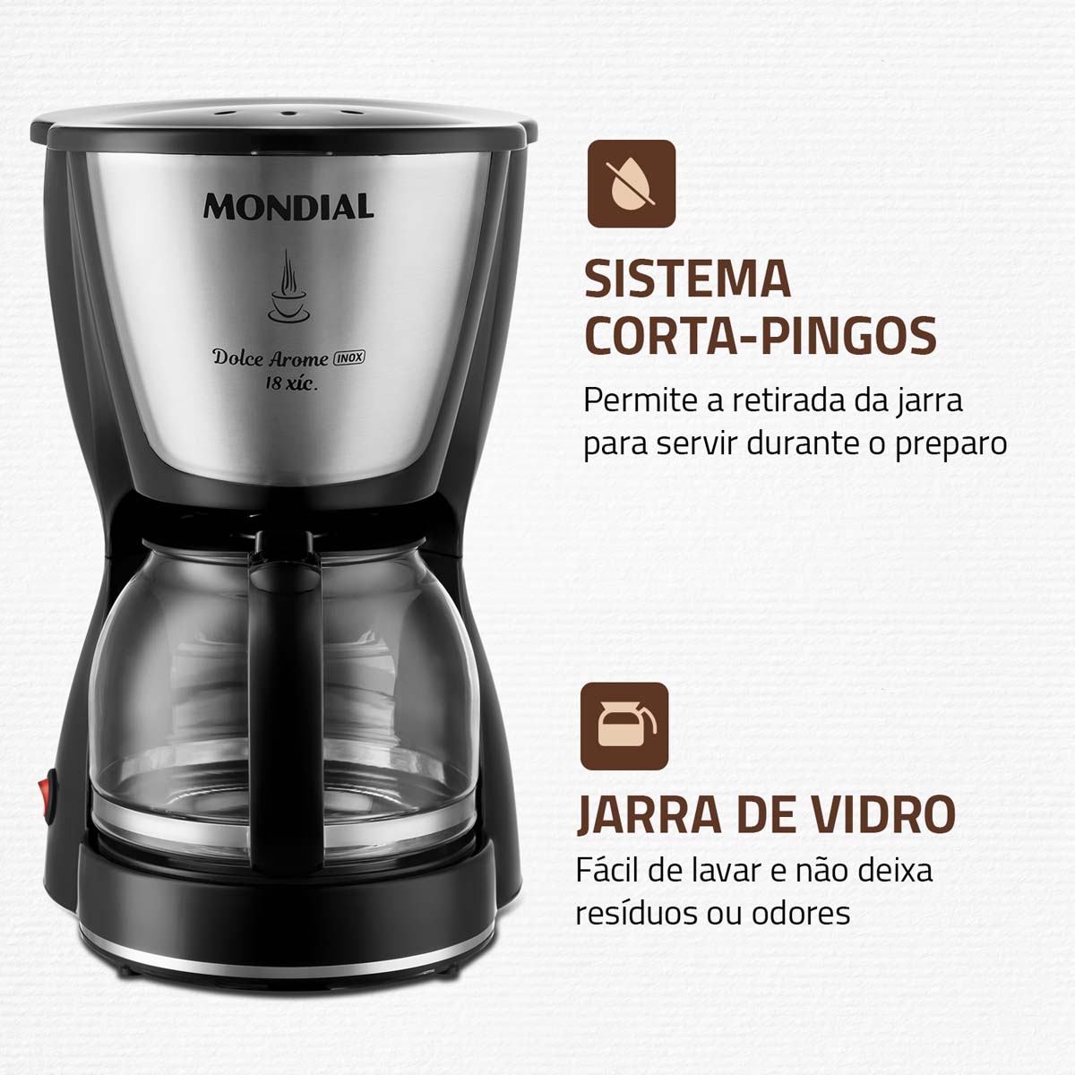 Cafeteira Elétrica Dolce Arome Inox 30 Xícaras Preto/Inox 110V - Mondial