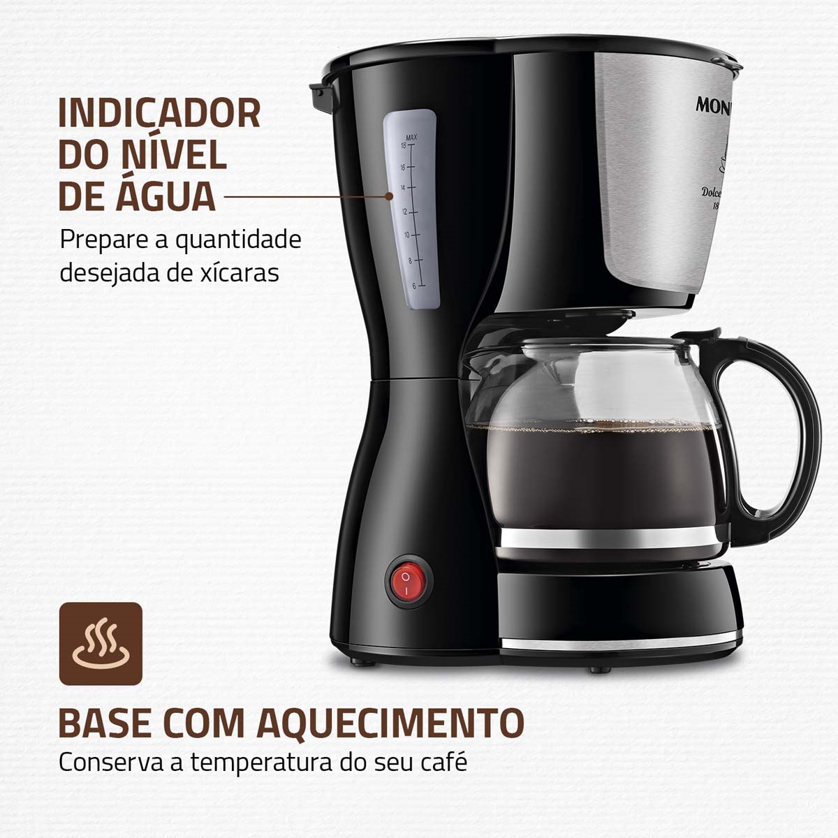 Cafeteira Elétrica Dolce Arome Inox 30 Xícaras Preto/Inox 110V - Mondial