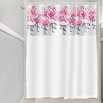 Cortina para Box de Banheiro Garfox Flamingos Branco e Rosa