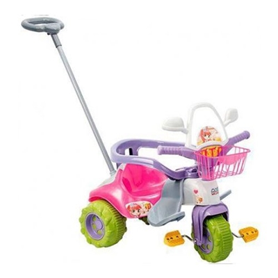 Triciclo Magic Toys Tico-Tico Max Rosa 2711 com Haste Direcionável