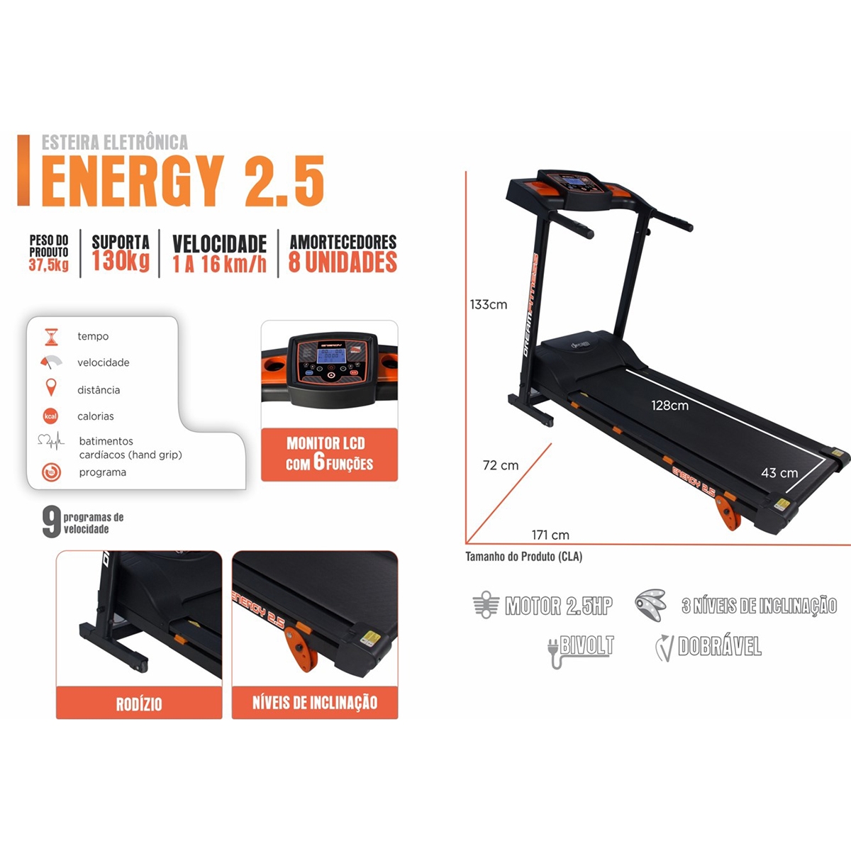 Esteira Eletrônica Dream Fitness Concept 2.5 Bivolt