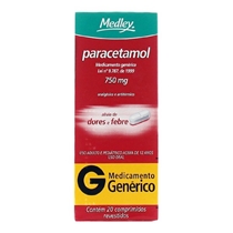 Paracetamol 750mg 20 Comprimidos Revestidos Medley Genérico | Bemol Farma