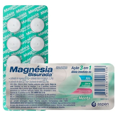 Magnésia Bisurada 10 Pastilhas Aspen Pharma Genérico