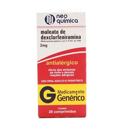 Maleato Dexclorfeniramina 2mg 20 Comprimidos