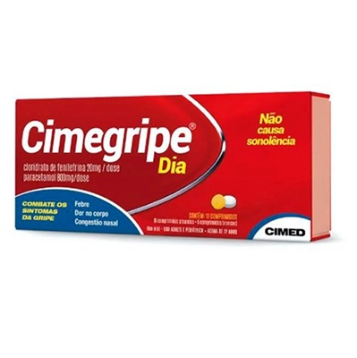 Cimegripe Dia 400+400+20mg Bl 6 Comp Branco+6 Comp Amarelo Paracetamol+Cloridrato De Fenilefrina Cimed Similar